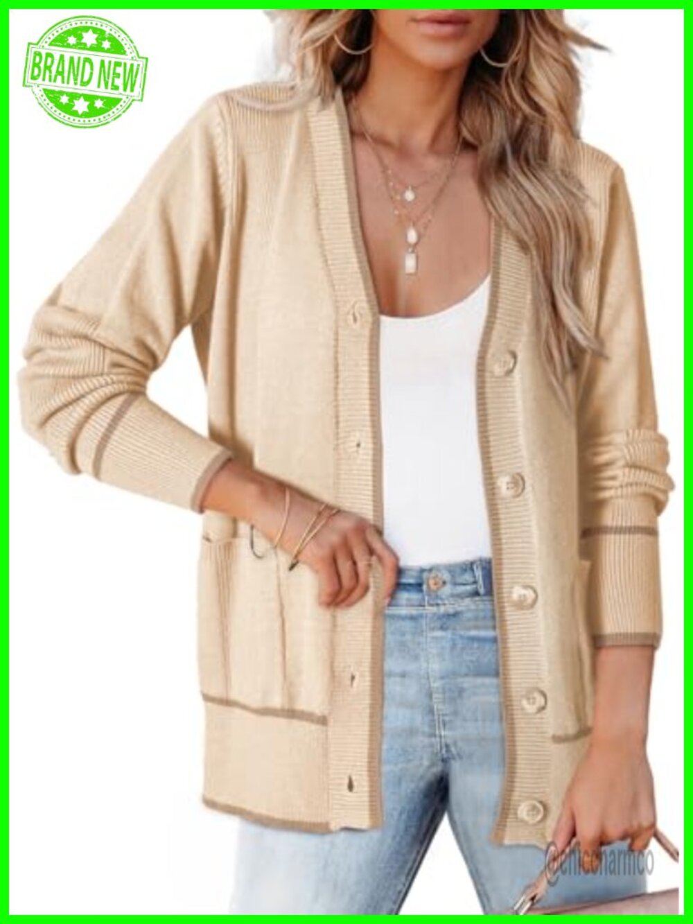 Short Cardigan Women Color Blocked Button Down Sweater with Pockets